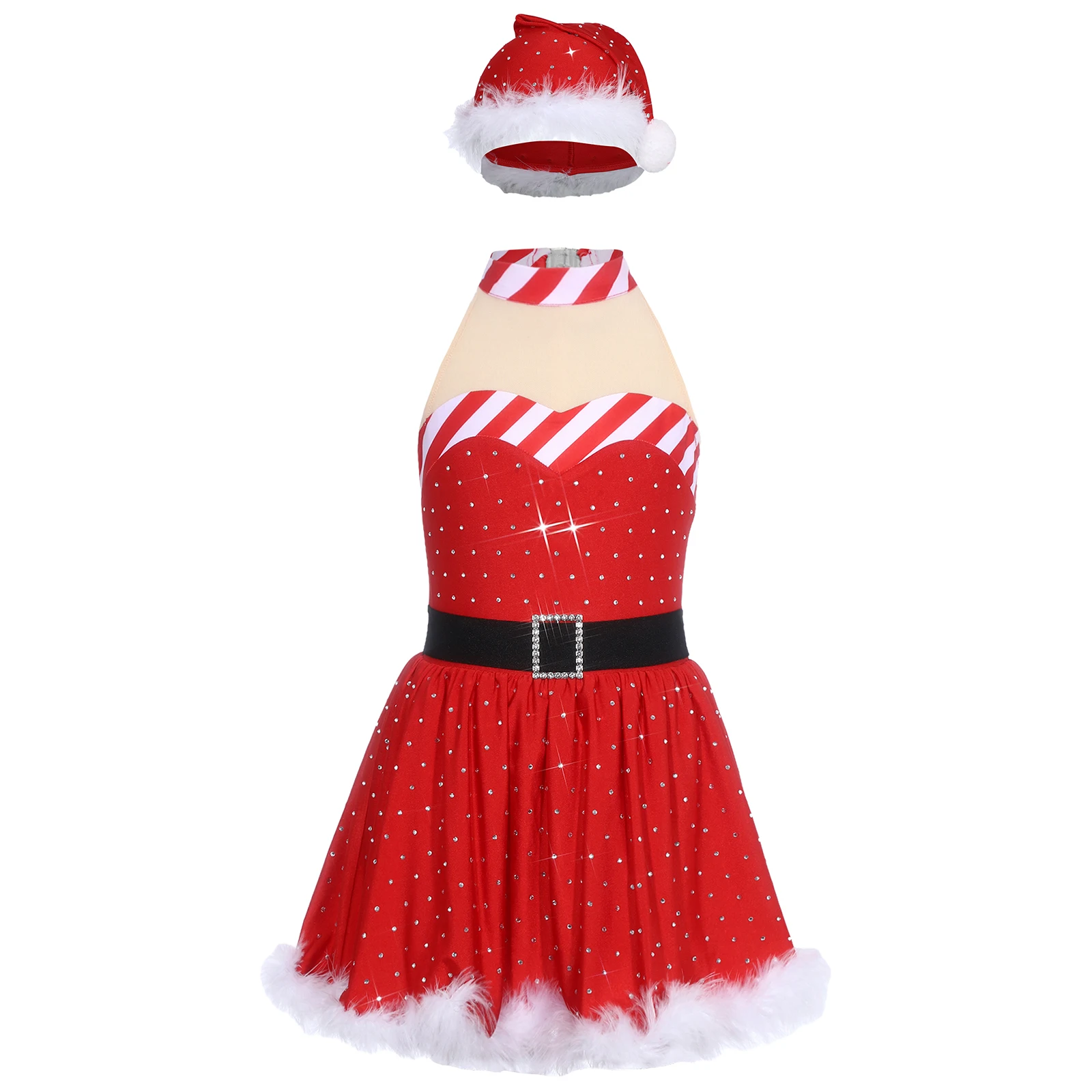 فتاة عيد الميلاد سانتا كلوز زي بريق الراين شبكة توتو فستان الباليه الرقص الجمباز يوتار لقضاء عطلة كرنفال الطرف
