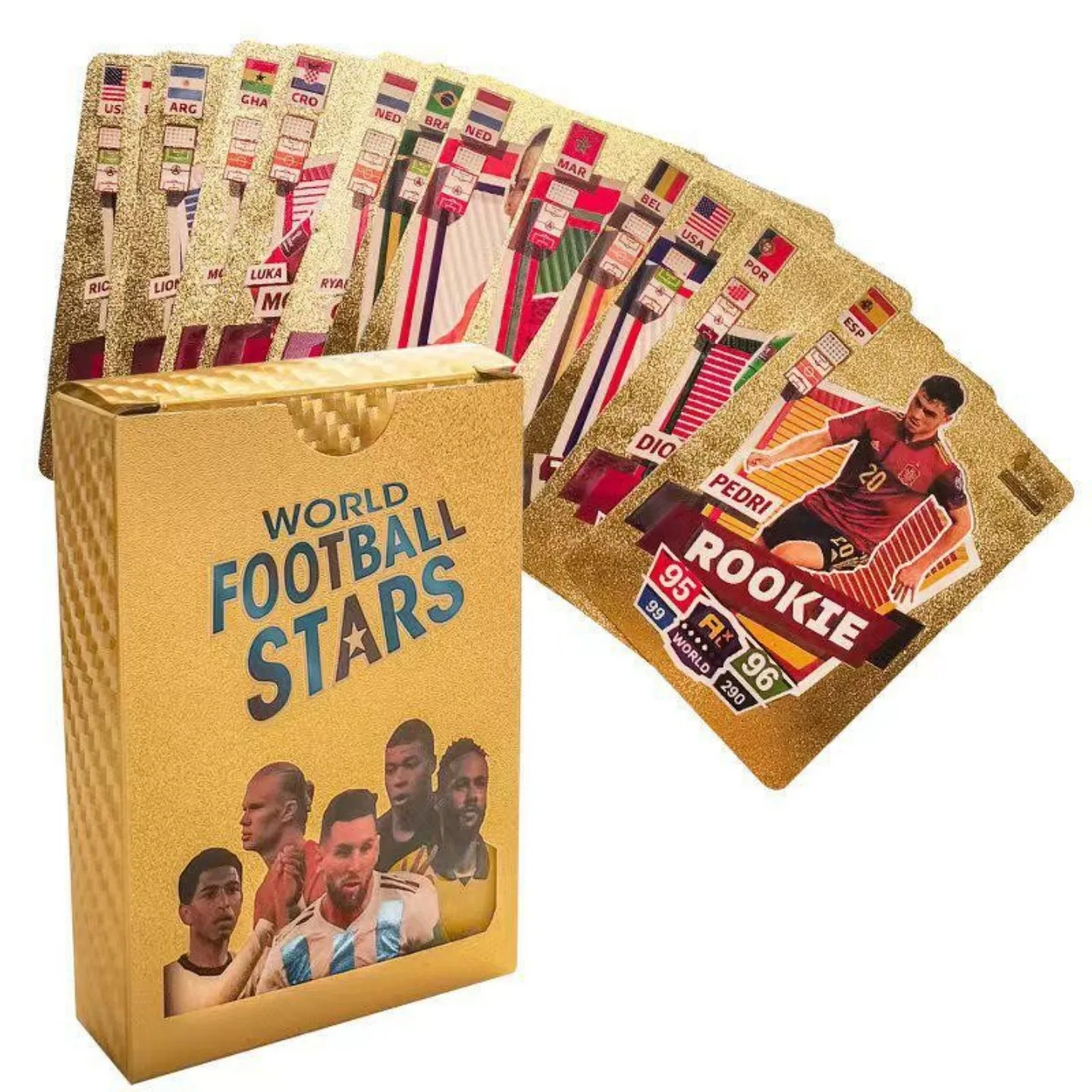 ワールドカップサッカーをテーマにしたポーカーカード-ゴールドフォイルセレブリティカード-55種類のユニークなデザイン-コレクターズアイテム-男女兼用エンターテイメント