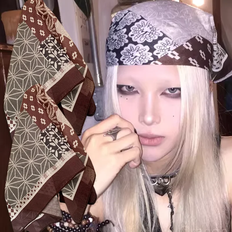 

Retro Girl's Bandana New Bohemia Women Headwear Street Dance Headscarf Funky Scrap Style Spice Girls Hair Tie Square Scarf Decor