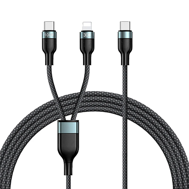 Кабель 2 в 1 100 Вт и сверхбыстрый зарядный кабель C от одного до два подходит для зарядного кабеля мобильного телефона iphone 6-17 PD30W 5A.