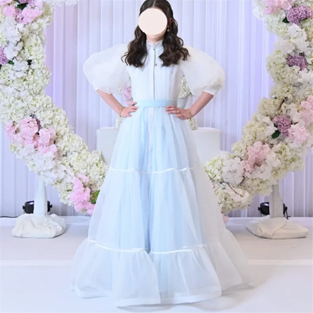 Robe à fleurs personnalisée pour filles, pour fête de mariage, robes de baptême papillon, en tulle, demi-manches, col appliqué, première Communion Go