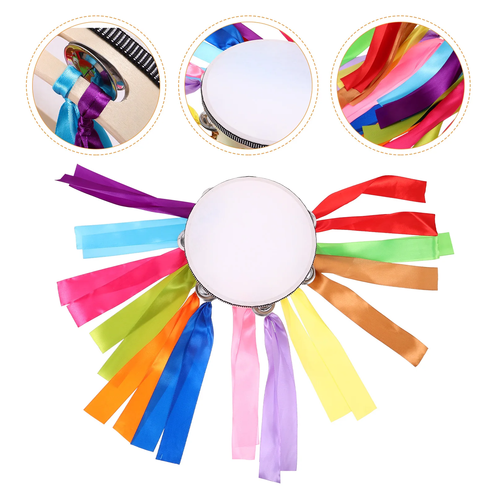 

Hand Drum 25cm Thick Ribbon 12 Colors Tambourine Stage Performance Wood Percussion Instrument Musical Drum With Bells
