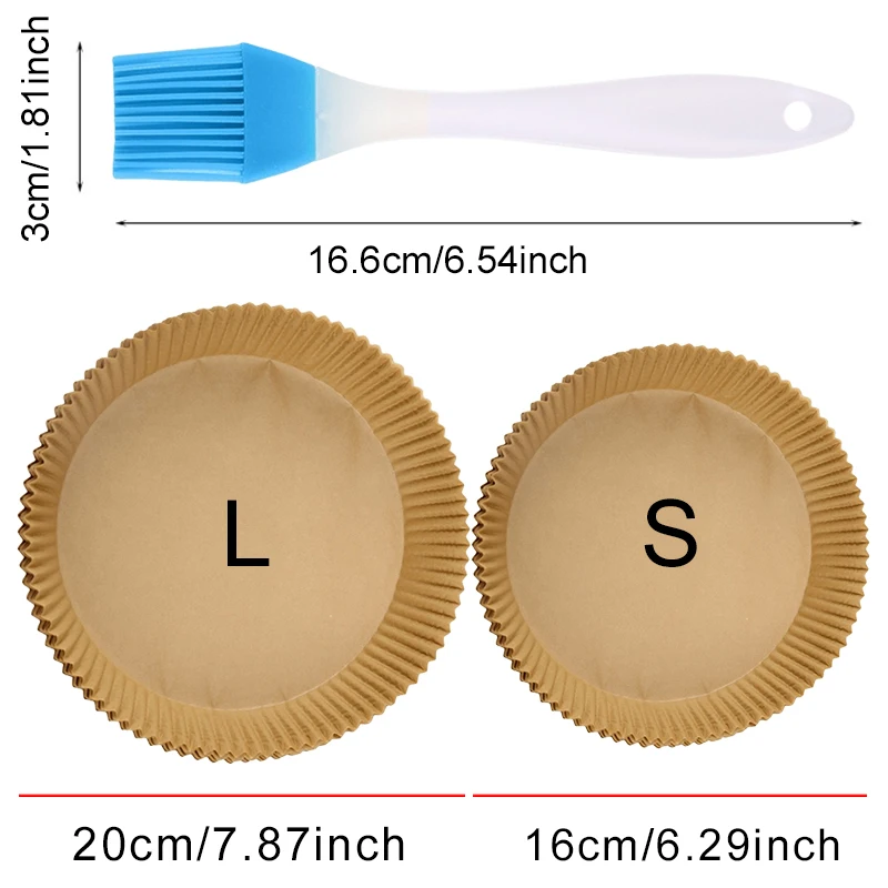 Placa de papel para fritadeira a ar, 50/100 peças, com escova de óleo de cor aleatória, 16cm/18cm, descartável, placa de papel especial, conjunto de u