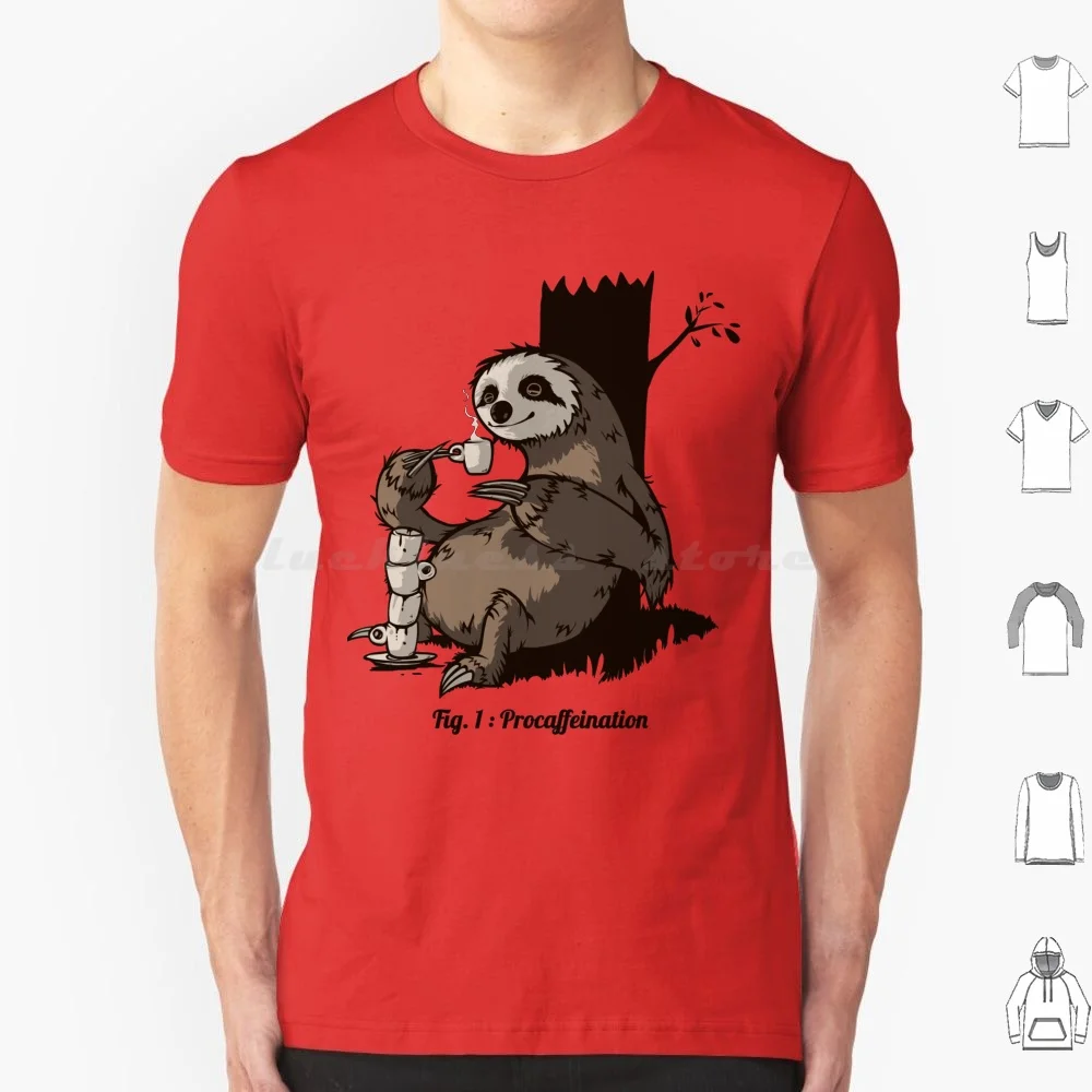 Procaffeination T Shirt Cotton Men Women DIY Print Coffee Lazy Procrastinating Procrastination Sloth Addiction Addict Sloth