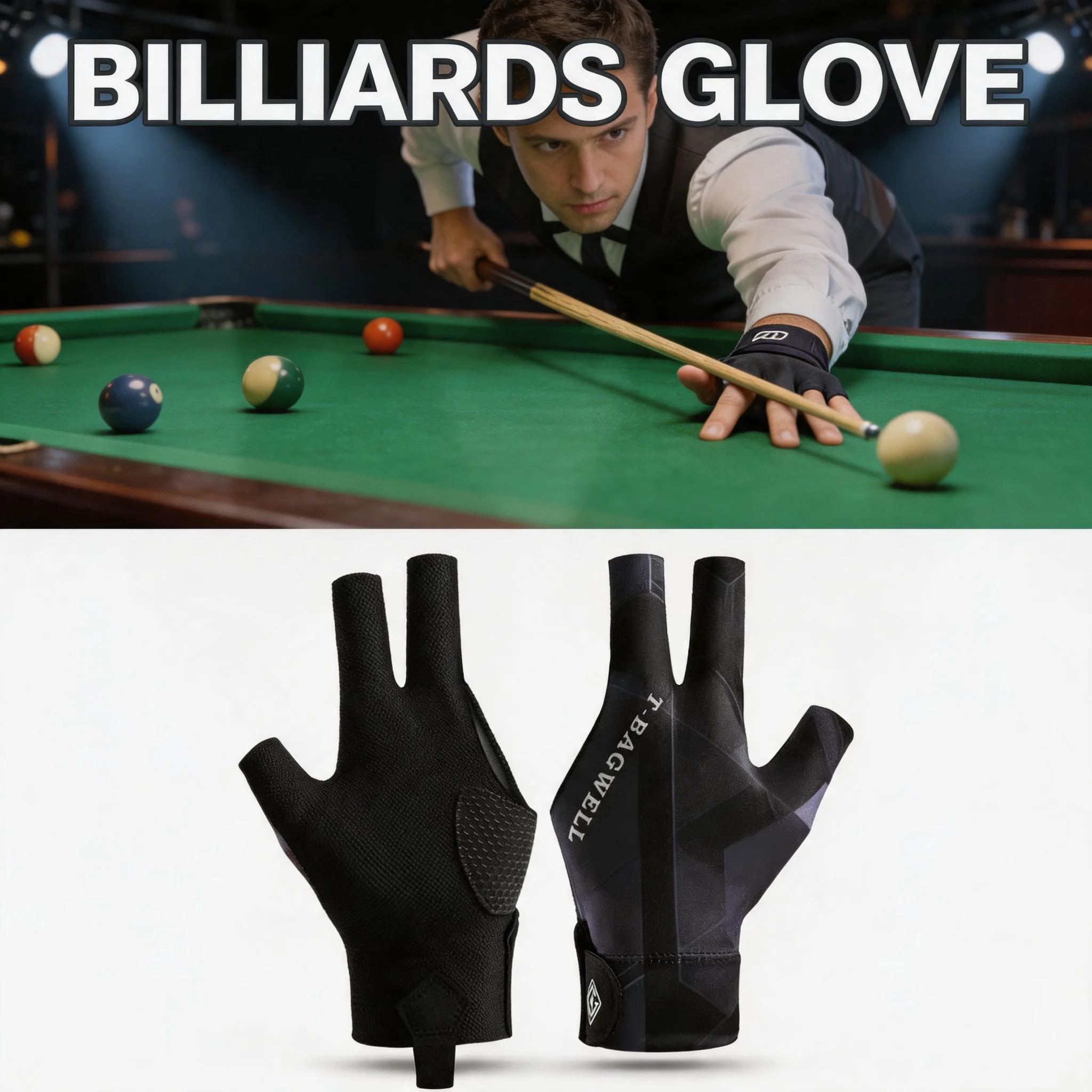 Left Hand Three Finger Billiards Glove Non Slip Stickers Elasticity Snooker Billiard Training Gloves Billiards Accessories