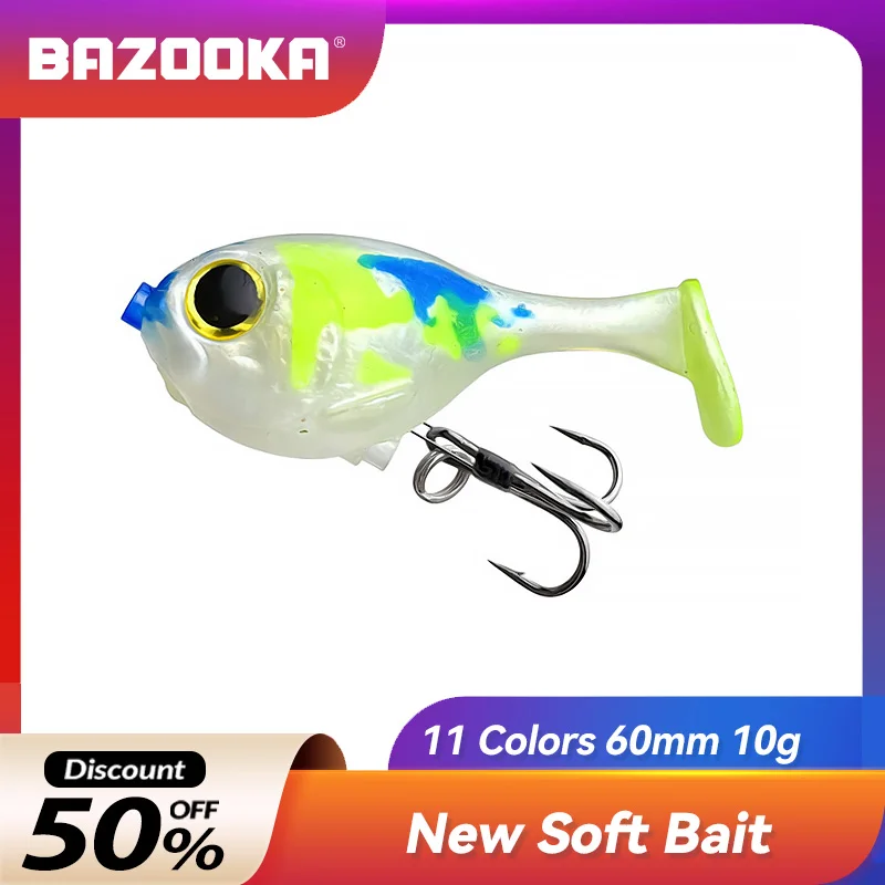 10g Sinking PVC Bazooka Hook Wobblers Artificial Plstic T-tail Jump Fish Swimbait for Shad Fishing Lure  Pike  Soft Bait Bass