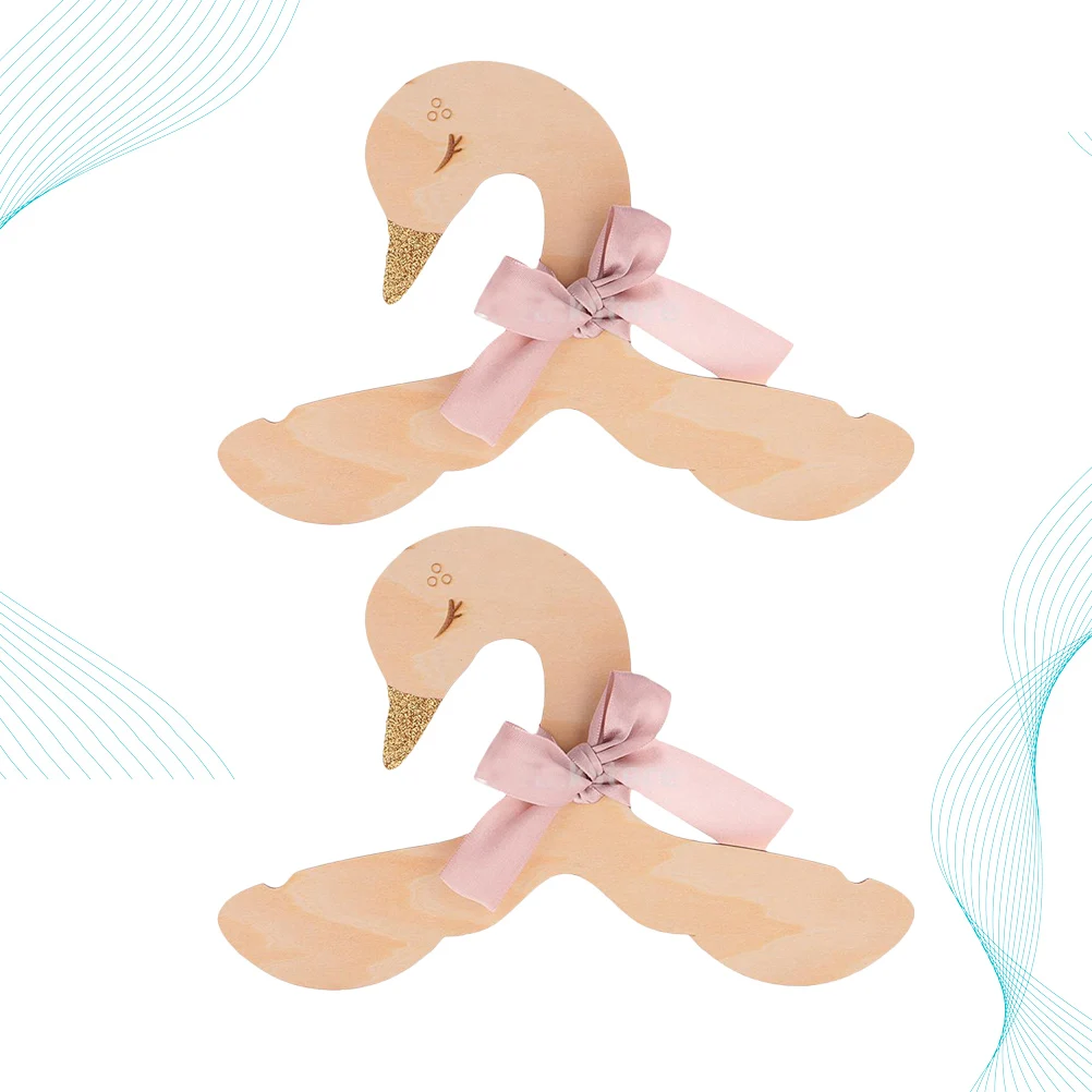 

2pcs Bowknot Handmade Coat Hanger Swan Kids Wood Clothes Rack Room Wood Coat Rack Children Bedroom Storage Wardrobe
