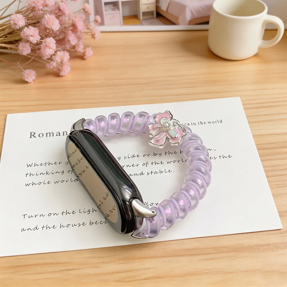 Cute Phone Cord Strap for Xiaomi Mi11 10 9 8 Pro S34 Shiny Pearl Bow Elastic Women Girls Kawaii Watch Band for Redmi Watch 6 5 4