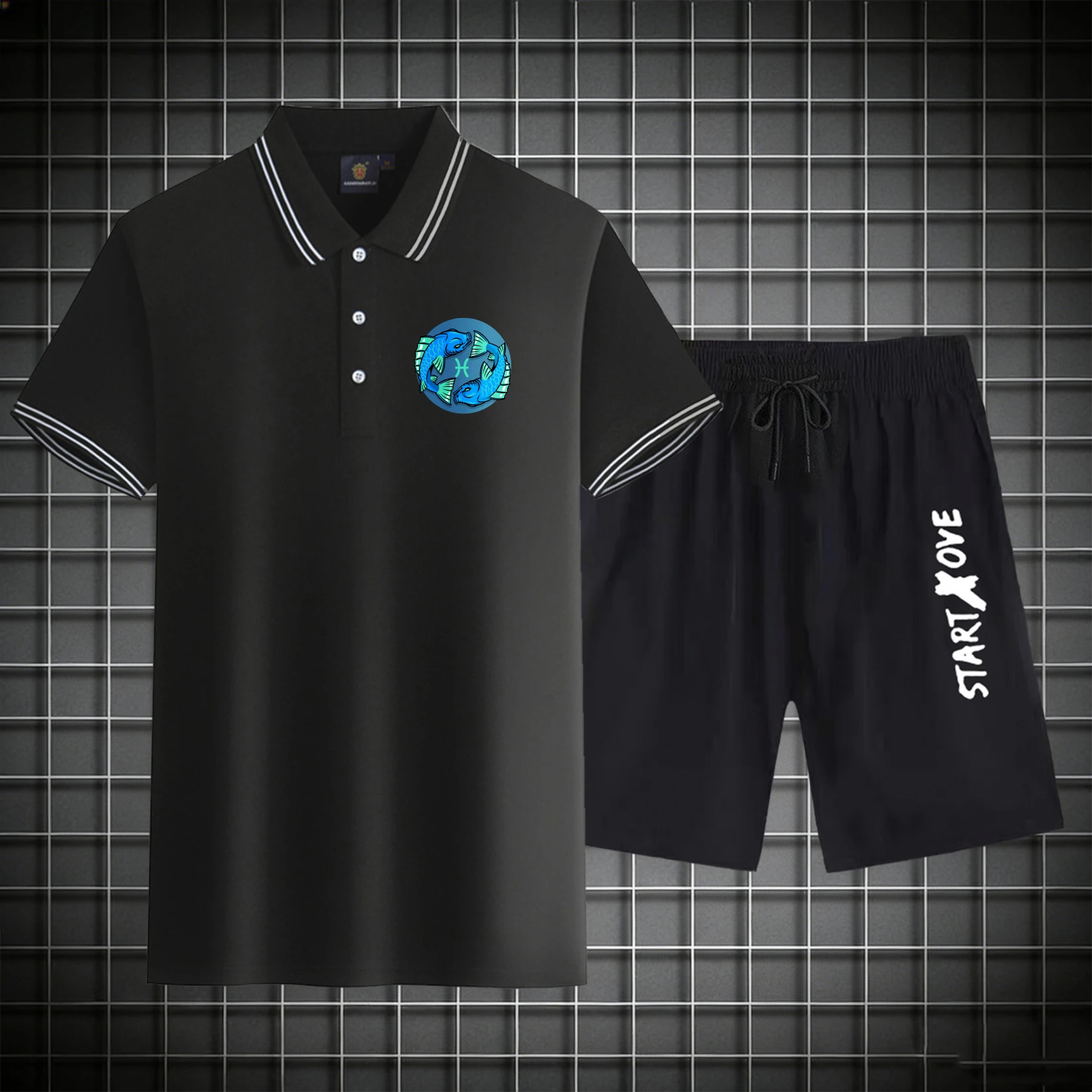 men's Polos sets 2026 Summer Graphic sweat suit Polyester men's suits Y2k tracksuits Printed Short sleeve sets for men