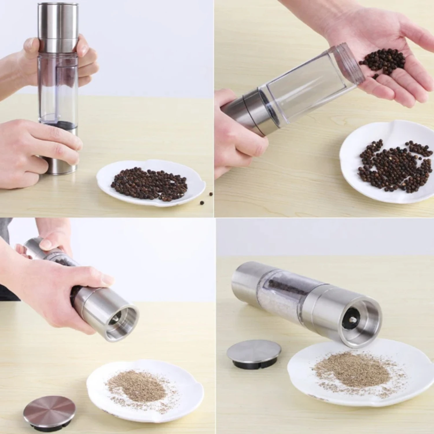 2 In 1 Seasoning Grinding Stainless Steel Manual Pepper Grinder Salt & Pepper Mill Grinder Kitchen Tools Accessories For Cooking