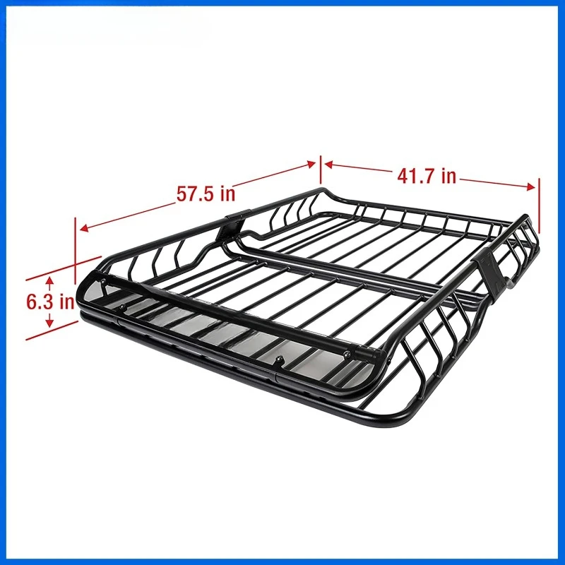 TG-RK1B942B Heavy Duty Roof Mounted Cargo Basket Rack | L57.5 x W42 x H6 | Roof Top Luggage Carrier | with Wind Fairing, Black