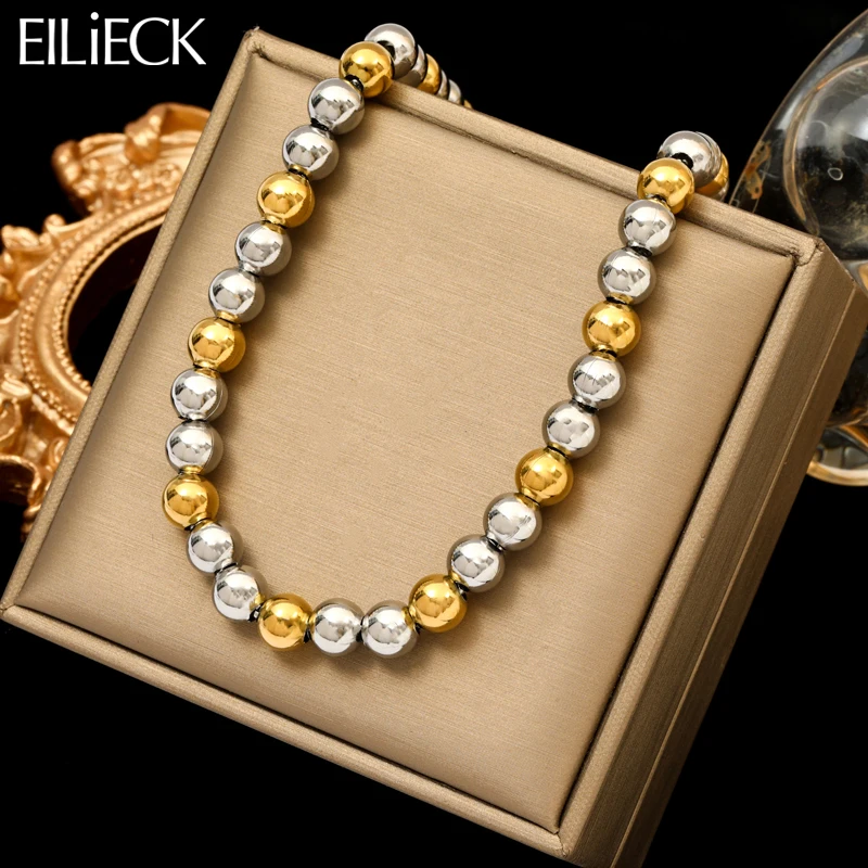 EILIECK 316L Stainless Steel Solid Beads Balls Necklace For Women Girl Fashion New Year Gift Collar Neck Chain Jewelry Set