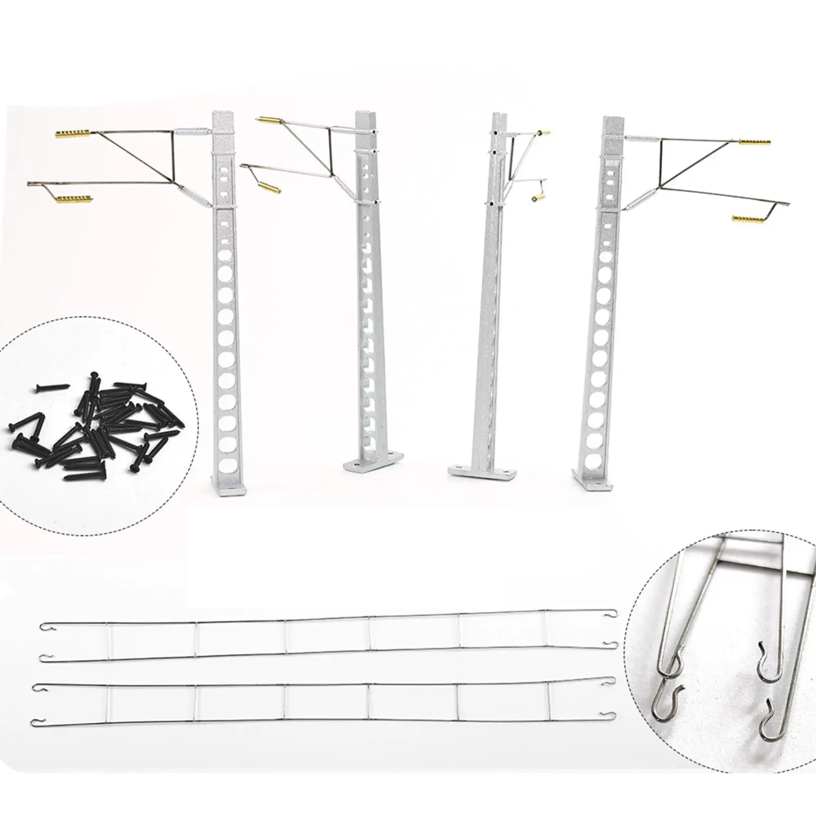 

Model Train Overhead Line Pole 1/87 HO Scale Miniature Alloy Catenary Mast Realistic for Scenario Railroad Setup Layout DIY