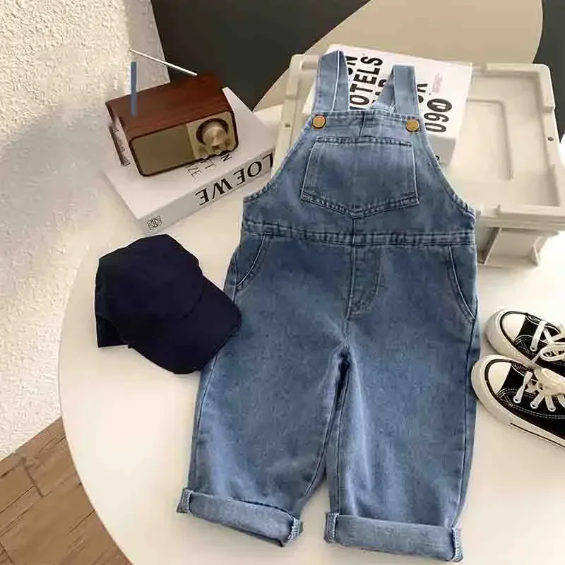 

Baby Girls Boys Spring Autumn Denim Jumpsuit Korean Style Pocket Casual Children Overalls Trendy All Matched Kids Outfits