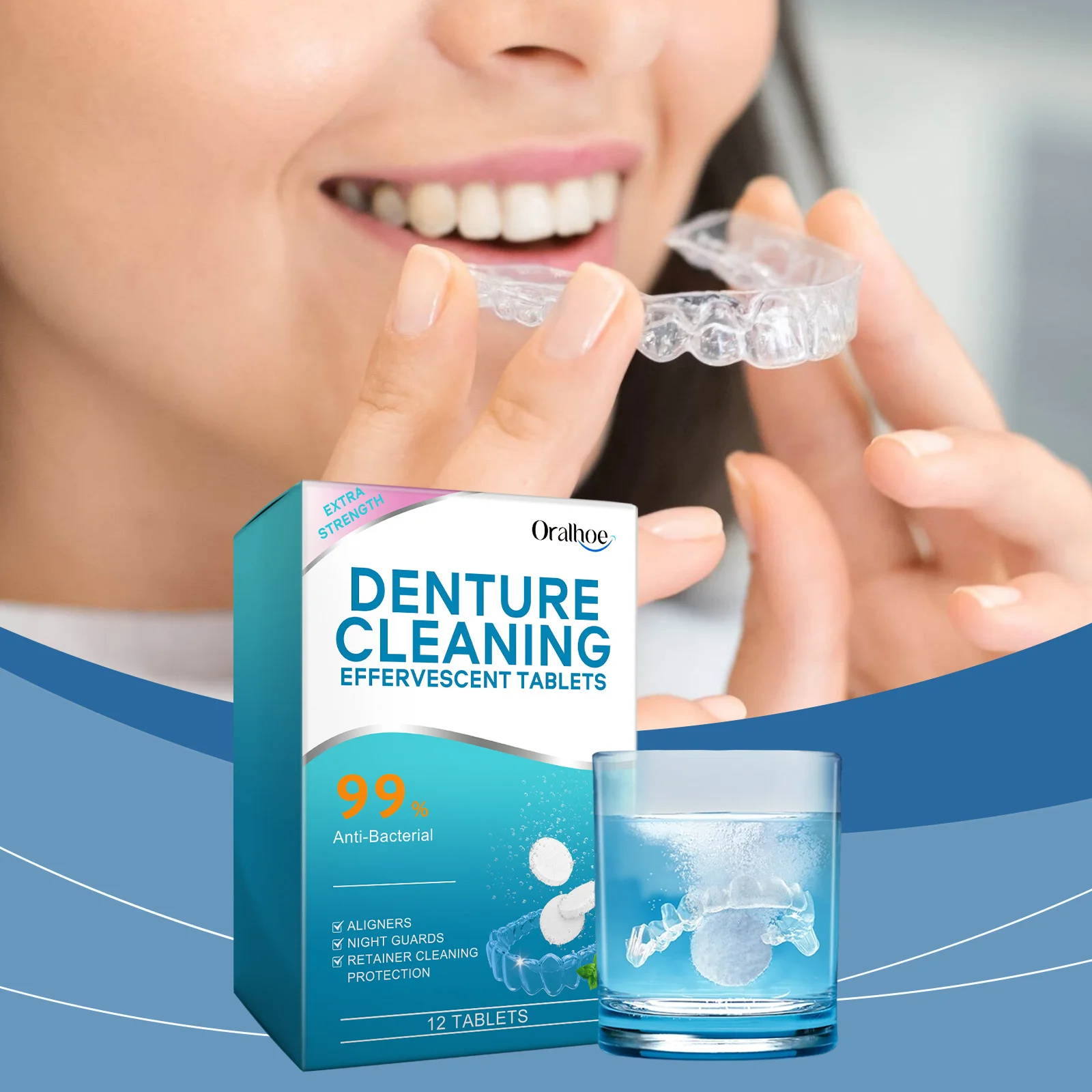 

Denture Cleaning Tablets Whitening Removing Stains Plaque Fresh Breath Antibacterial Portable False Teeth Effervescent Pills