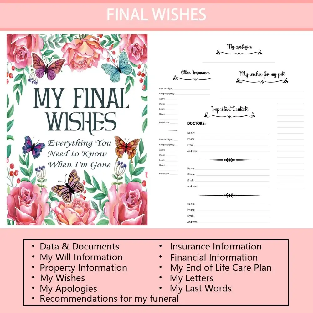 Stress-Reducing End of Life Planner MY FINALWISHES Everything You Need to Know When I'm Gone Legacy Planning Notebook