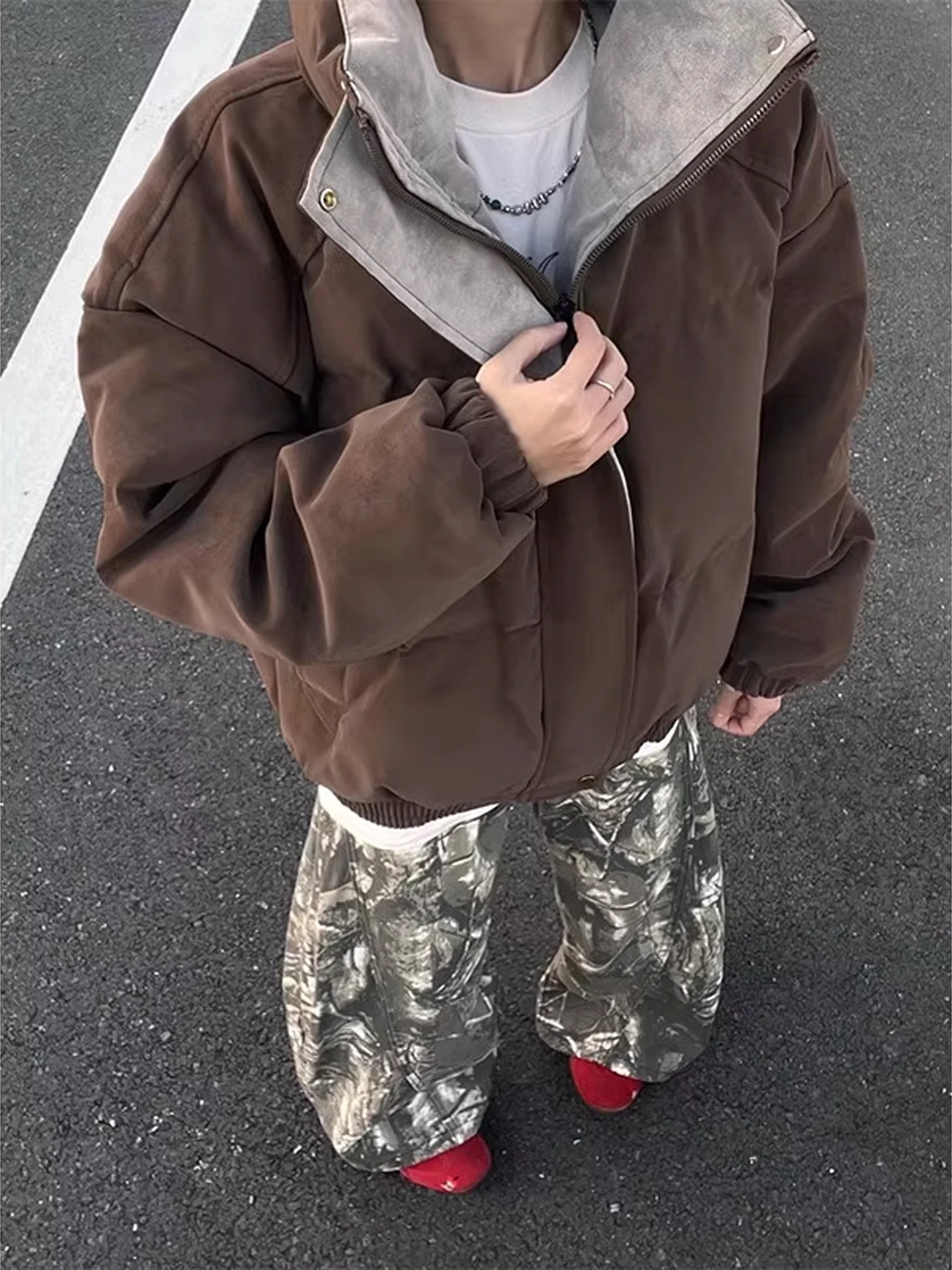 

Thiened Stand Collar PU Leather Dyed Bread Jaet Men's Winter Bomber Coat Warm Not Puffy Stand Fit Pure E-commerce