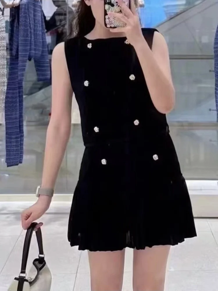 Conjunto de blusa de malha Ele Bla Svel e saia f com botões duplos Sweet Sle Faionable roupa feminina de outono