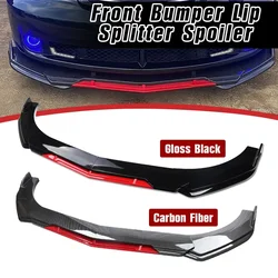 Sharp Gloss Black Red Tongue Front Bumper Lip Chin Spoiler Splitter Diffuser Body Kit Trim Air Dam Protector Universal Most Car