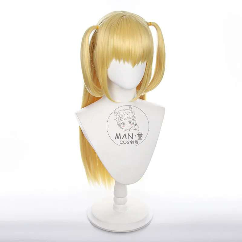 مذكرة الموت ميسا أماني شعر مستعار تأثيري ذهبي طويل مستقيم الشعر ذيول مزدوجة هدية الهالوين #2