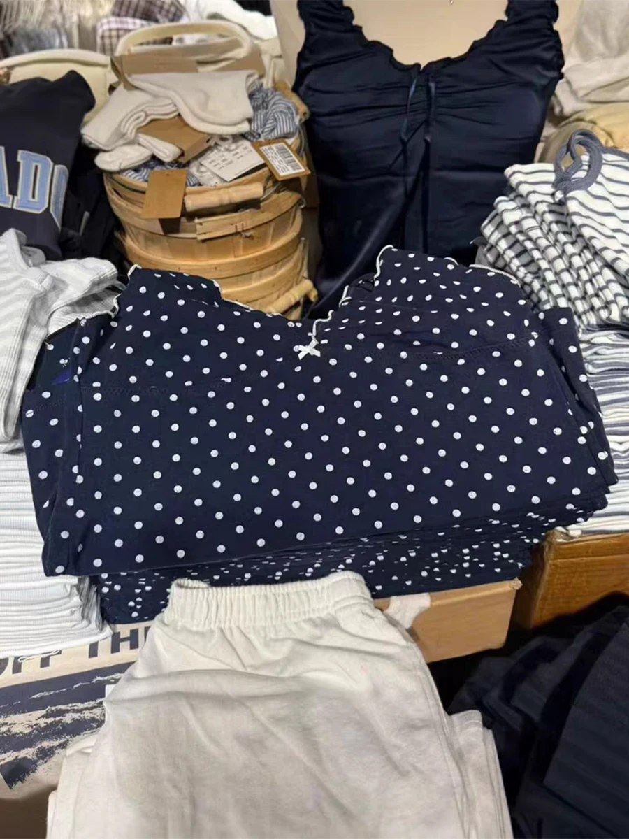 جديد البولكا نقطة القوس سليم تانك القمم المرأة الصيف الفطريات تقليم الخامس الرقبة مثير أكمام بروتيل الحلو لطيف القطن المحاصيل القمم Y2k الملابس