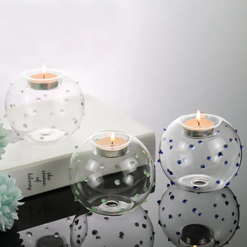 Diameter=9.5cm height=8cm 8pcs/pack Round Glass Candle Holder Home Deocration Transparent Terrarium Wedding Souvenir Gift