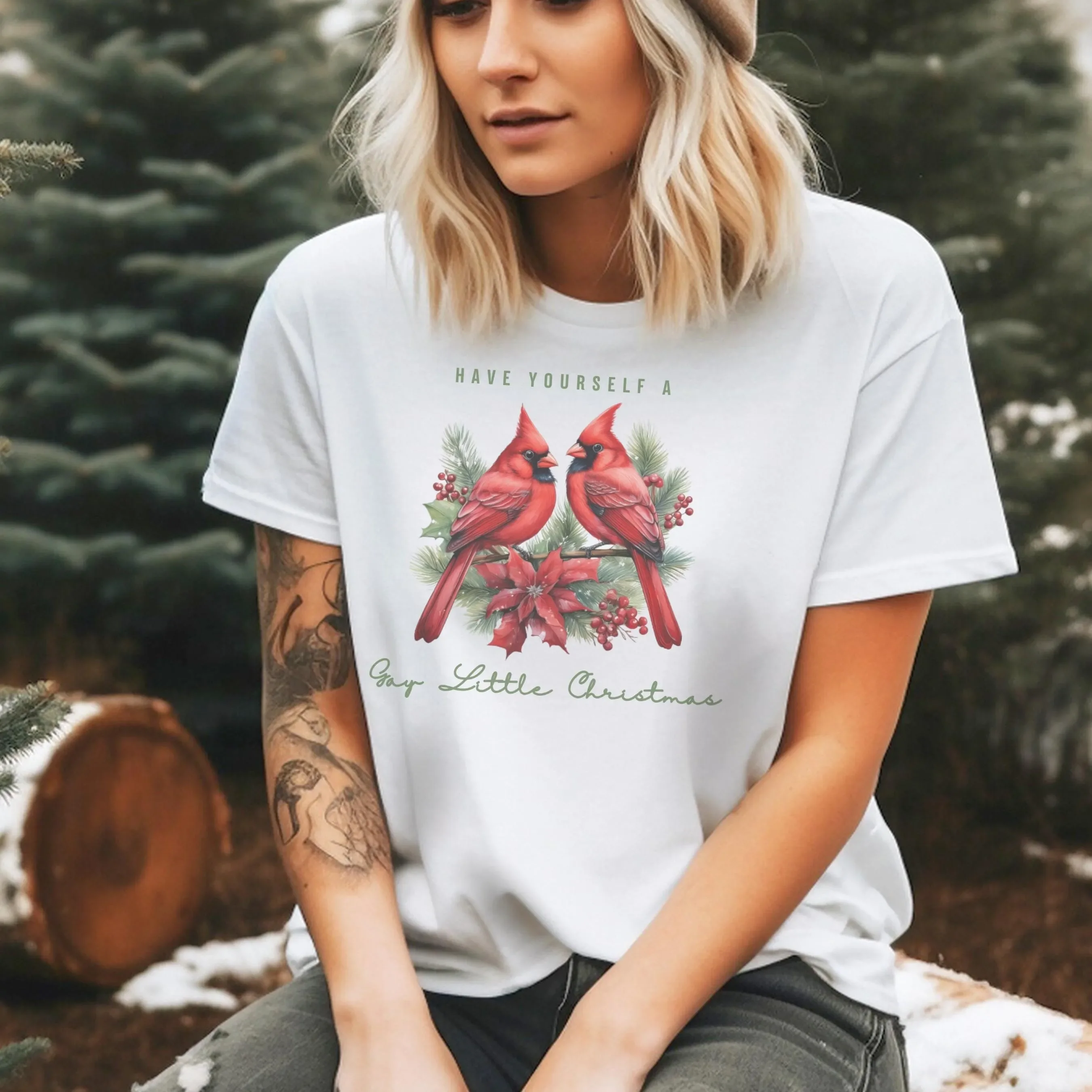 Subtle Queer Christmas T Shirt Cardinals Gay Make the Yuletide LGBTQIA Happy Holigays