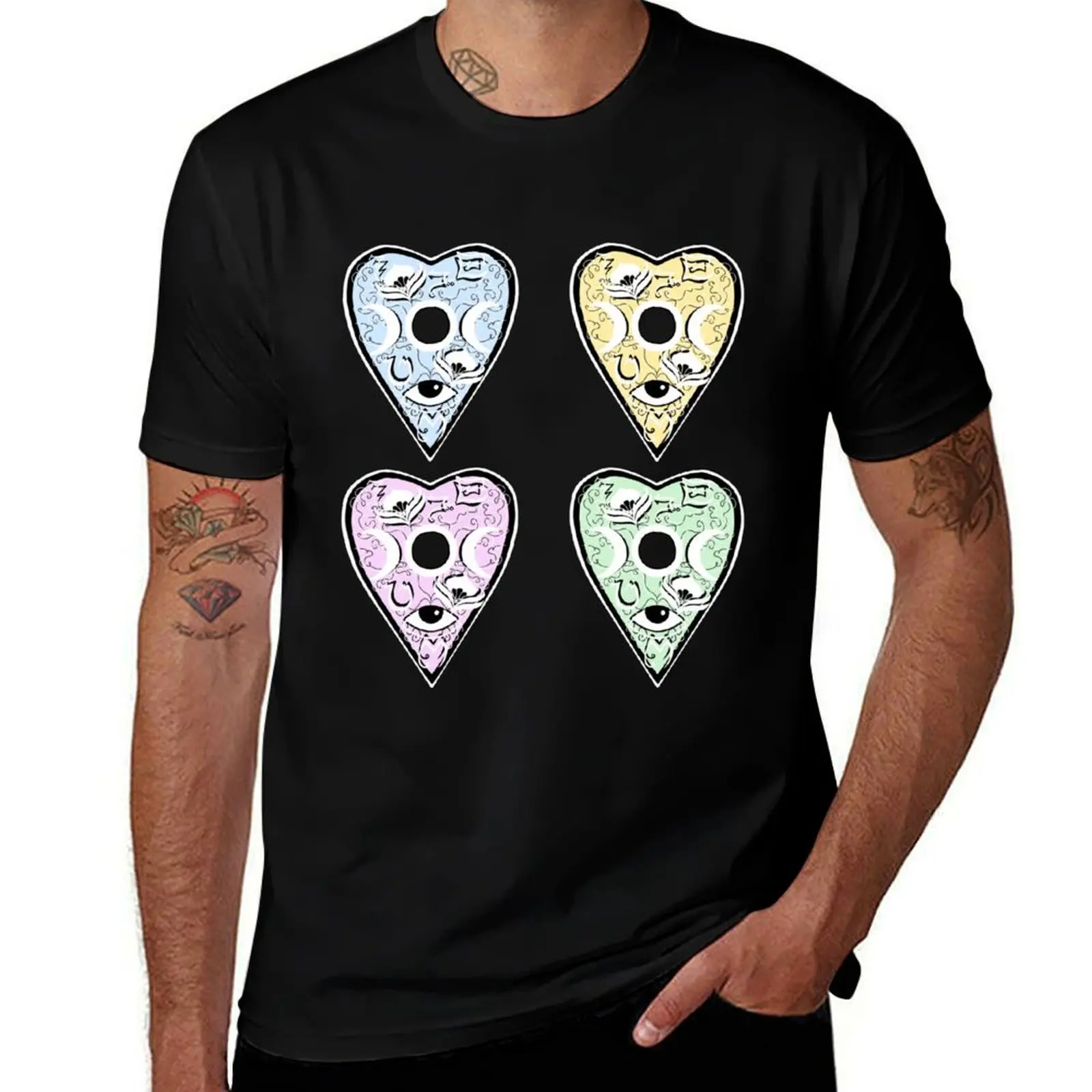 Ouija Planchette Hearts T-Shirt Art Pattern Printed Casual Top