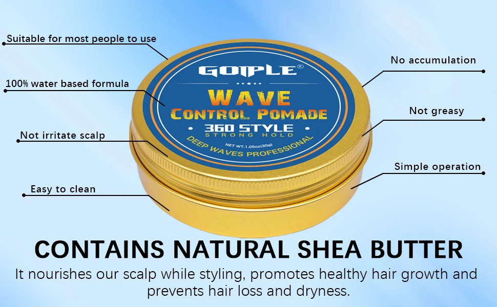 GOIPLE Men Wave Control Hair Pomade Lasting Styling Hair Mud Waves Layered 360 Style Wax Cream Pirate Hat and Plastic Brush 4pcs