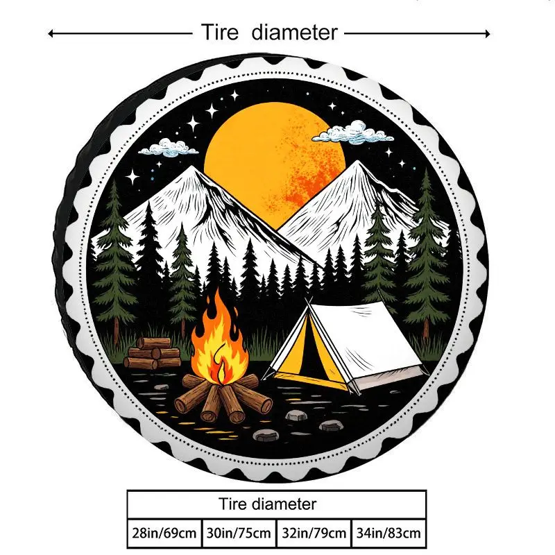 Mountain Moonlit Campfire Tent Spare Tire Cover Durable Polyester Dustproof SUV Wheel Protector