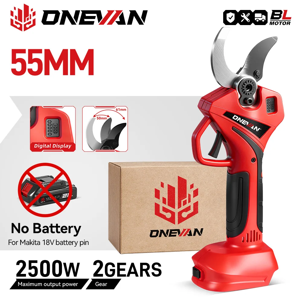 ONEVAN Brushless Electric Scissors Cordless Pruning Shear Tree Cutting Garden Trimmer Power Tools For Makita 18V Battery Pin