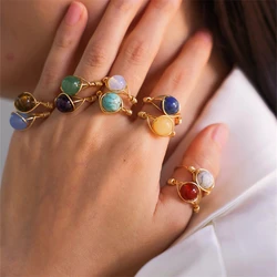1-piece set of colorful natural bead stone ring, Bohemian seven chakra yoga healing amethyst hematite women's holiday gift