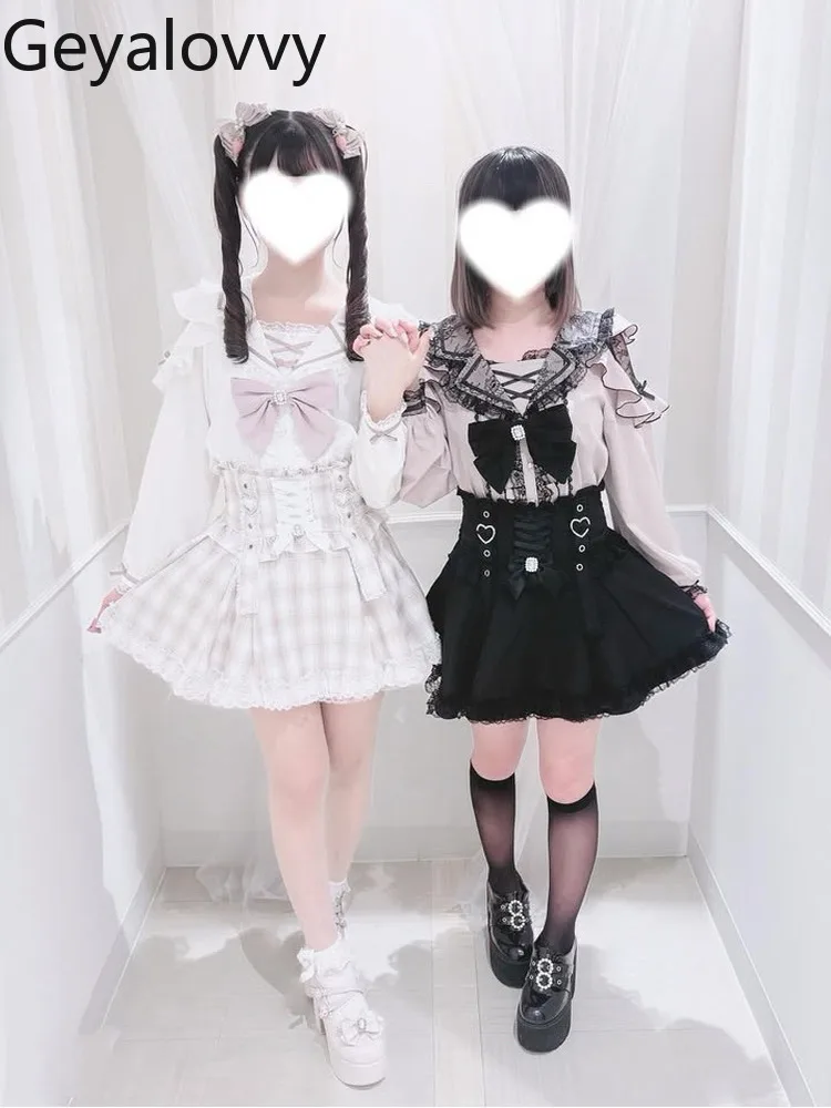 خريف جديد الإنتاج الضخم بحار طوق تنوعا قميص الحلو لطيف الفتيات الدانتيل بلوزة خارج الكتف القوس كم طويل بلايز #1