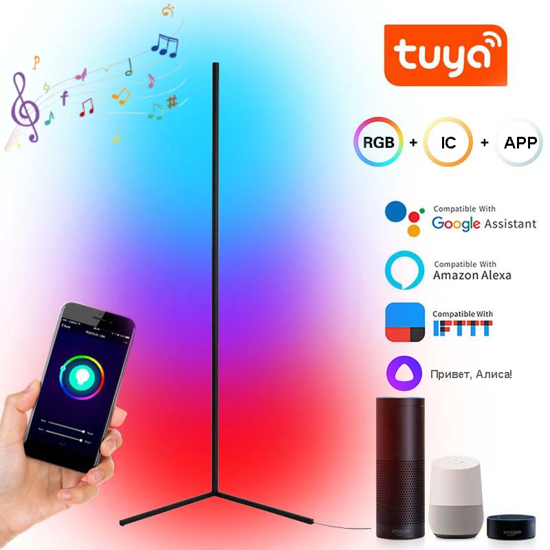 Tuya WiFi RGB Corner Lamps with Remote Home Deco LED Floor Stand Lighting Voice Control Alexa and Google Assistant 100-240V