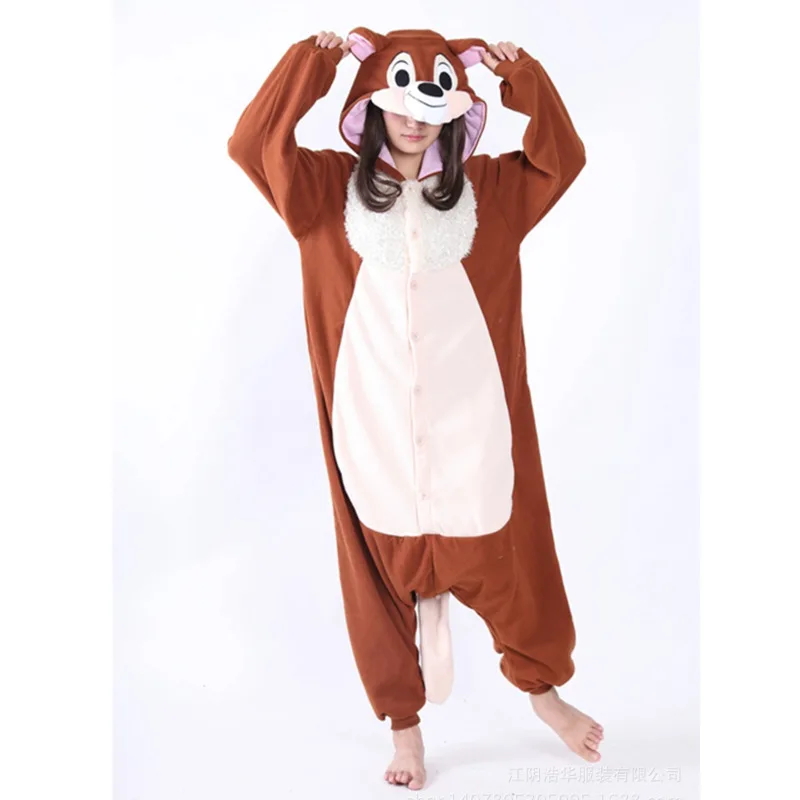 Disney Chip \'n\' Dale Cosplay Costume Anime Adult Animal Chipmunk Onesie Kigurumi Brown Squirrel Pajamas Halloween Christmas Gift