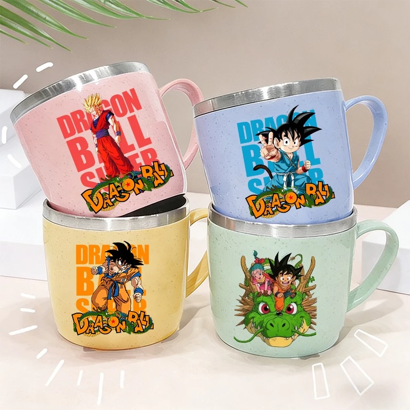 Botella de agua Dragon Ball Goku para hombre, tazas de acero inoxidable para cepillos de dientes, taza de agua para café y leche con letras de dibujos animados, regalo de cumpleaños