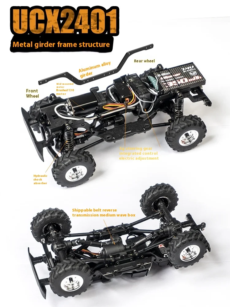 Udirc 1/24 2.4g Rc Car Off Road 4x4 Short Truck Aluminum Alloy Girder Frame 4-kołowy zdalnie sterowany samochód Zabawka stołowa