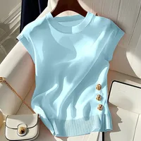 New Korean Summer Round-necked Sweater Women Pullover Casual Chic Comfortable Slim Sleeveless Femme Knitwear Jumper Lady Tops