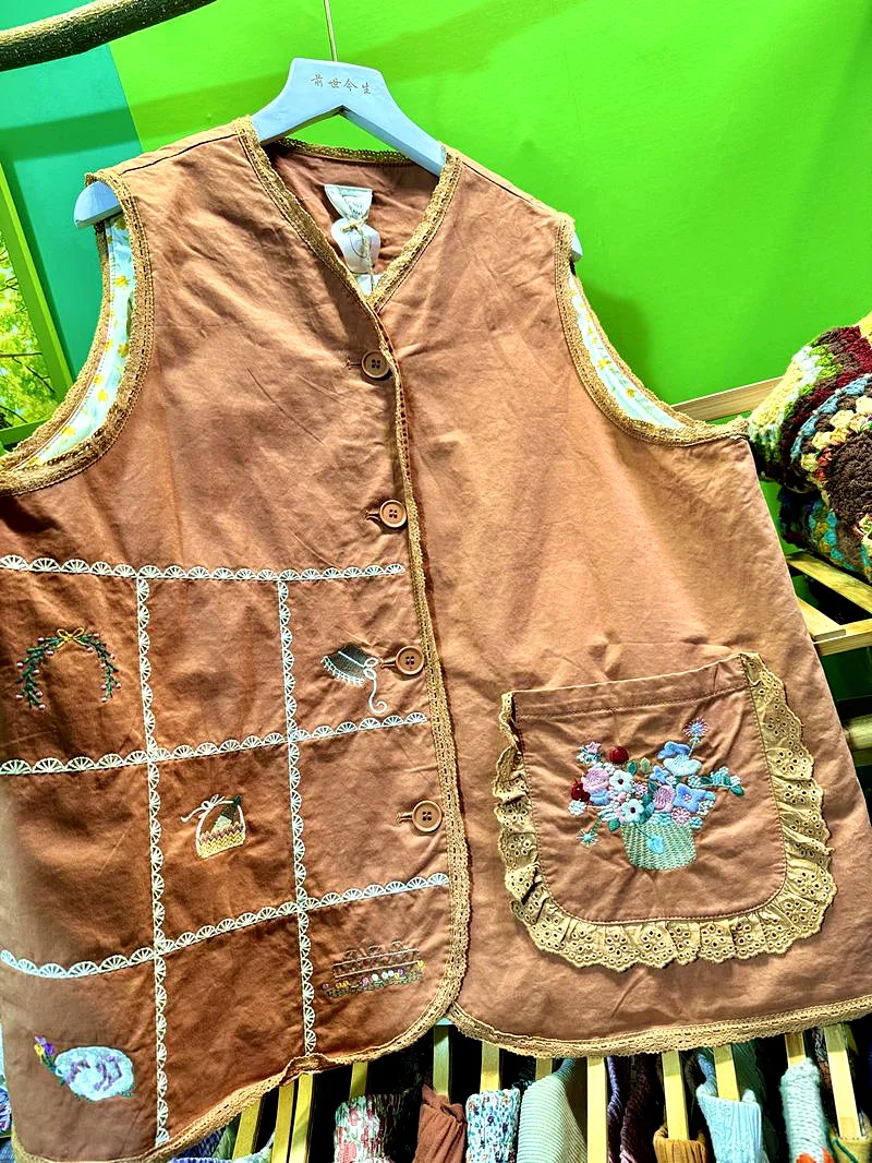 Bawełniana Słodka Kawaii Haftowana Falbankowa Koronkowa Kamizelka Damska Cottagecore Mori Girl Vintage Koreańska Harajuku Rokoko Edwardiańska Kamizelka