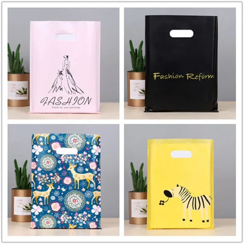 50pcs/lot Multiple Pattern Jewelry Plastic Bags Christmas Wedding Gifts Thick Store Gift Shopping Bags 25x35cm 30x40cm 35x45cm