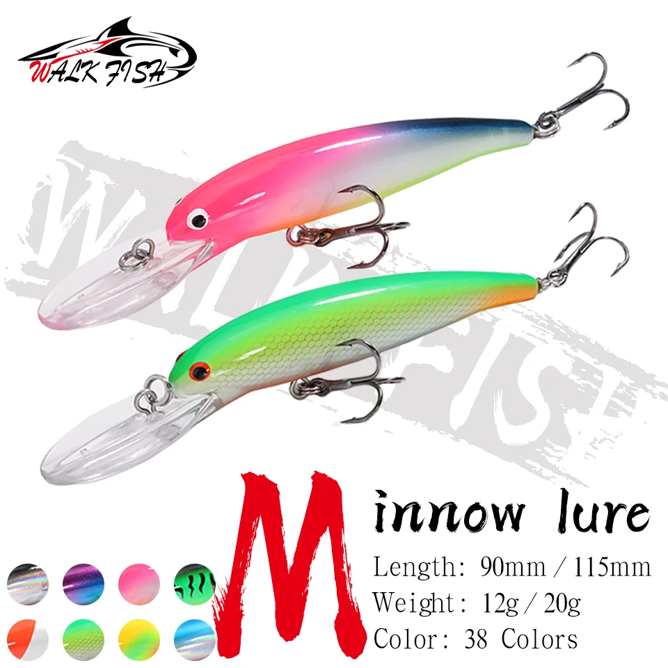 WALK FISH 12g 20g Floating Big Minnow Long Throw Fishing Lures Quality Hooks Deep Diving Hard Crankabits Wobblers Fishing Tackle