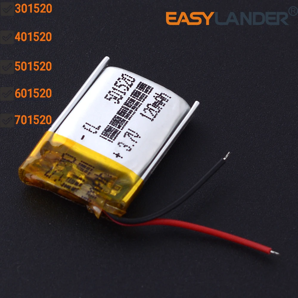 301520 70mAh 401520 90mAh 501520 120mAh 601520 701520 3.7V 150mAh Lithium Polymer LiPo Rechargeable Battery