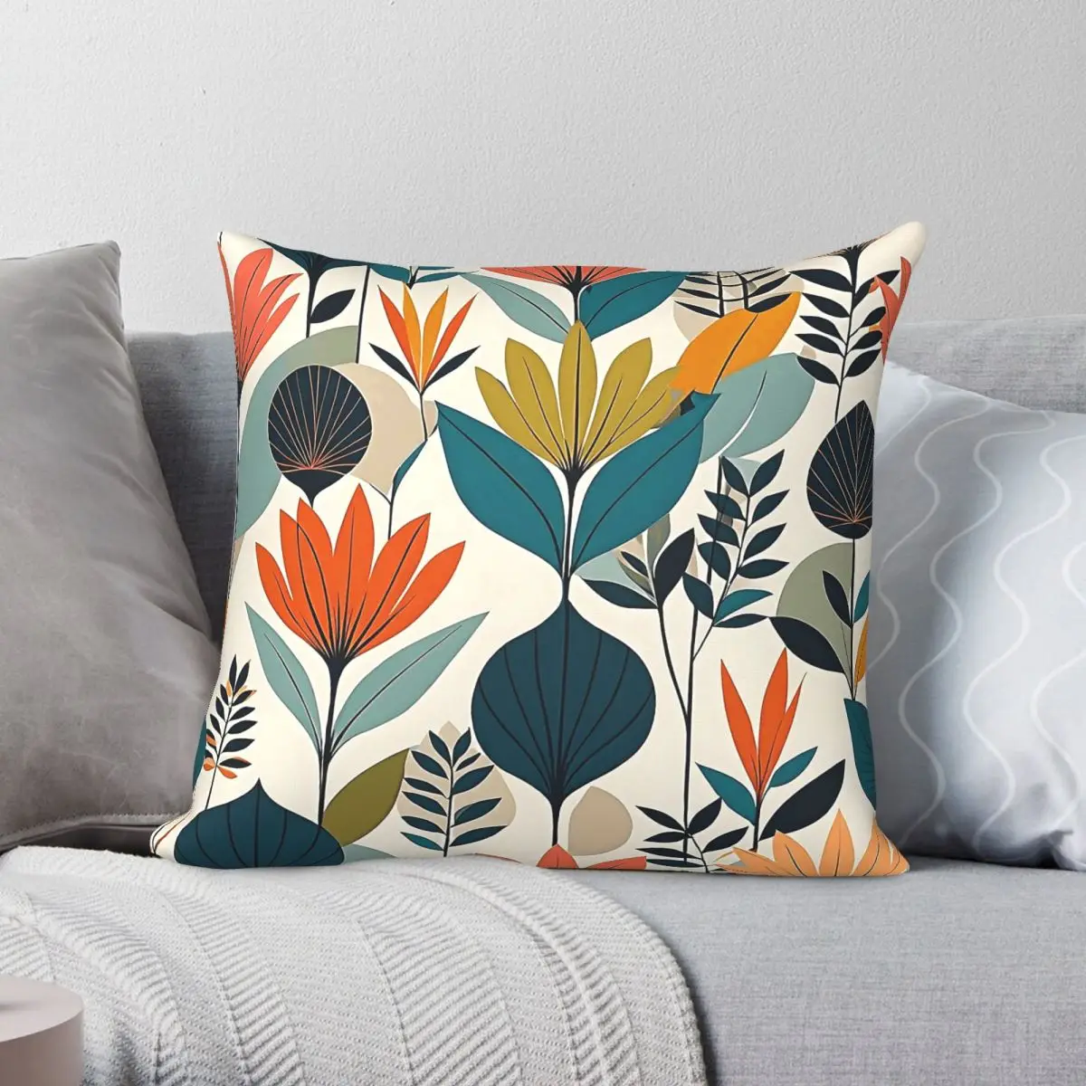 Retro Botanical Leaves Pillowcase Polyester Linen Velvet Creative Zip Decorative Throw Pillow Case Sofa Cushion Cover