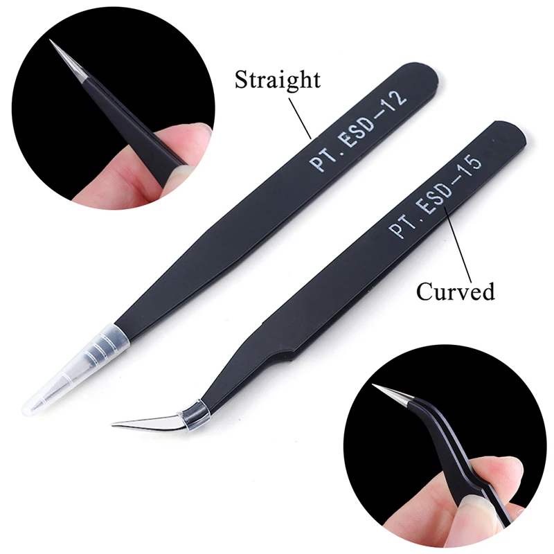 

Excellent Quality Tweezers Bend+Straight New Stainless Steel Industrial Anti-static Cross Tweezers Eyelash Tweezers