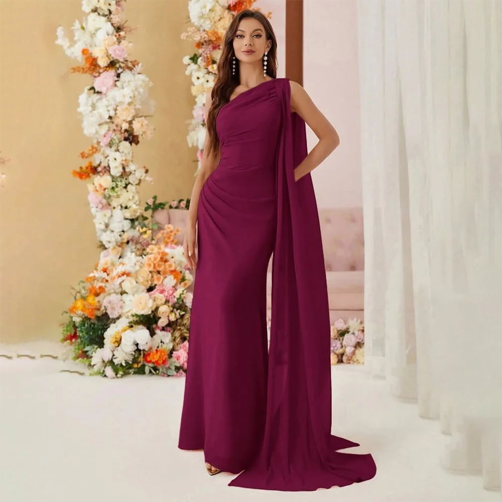 

Simple Elegant Prom Dress Customized One Shoulder Mermaid Long Pleated Chiffon Evening Gowns for Wedding Party Dresses 2025