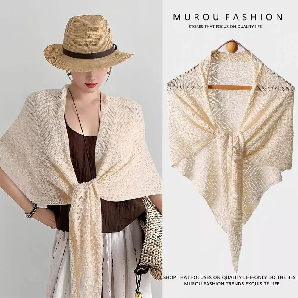

Fashion Hollow Out Knitting Cotton Shawl Solid Color Sun Protection Poncho Women's Cape Elegant Ladies Wrap Cloak