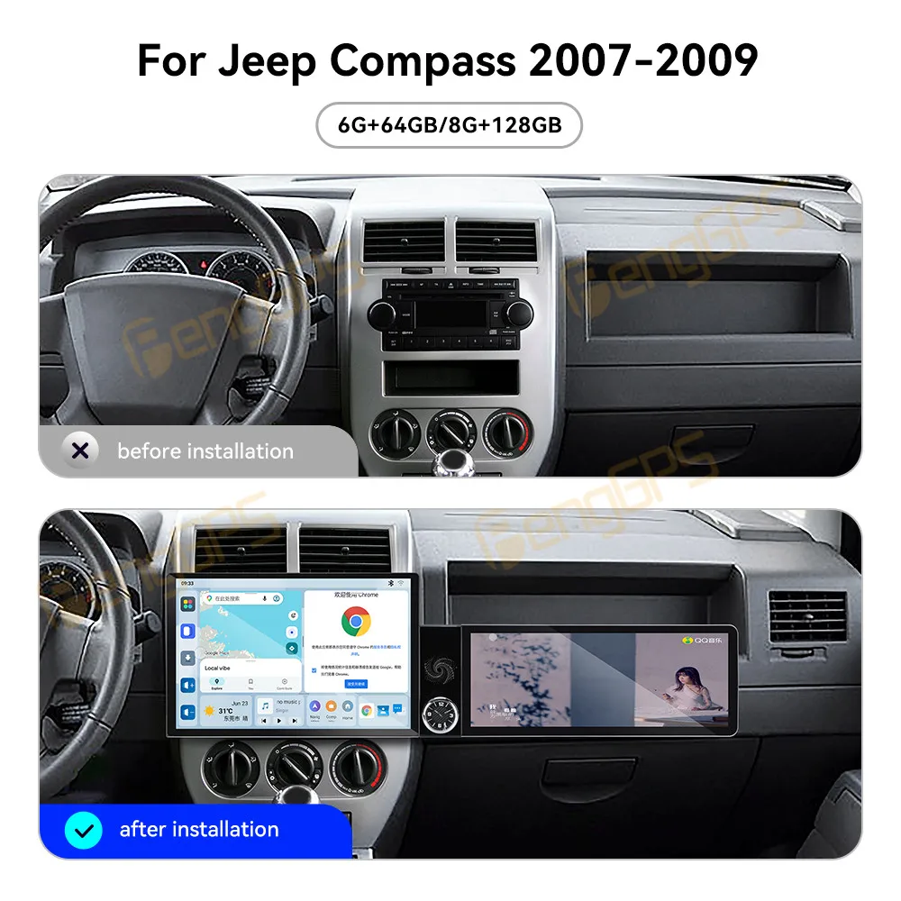 Touch Screen Car Radio For Jeep Compass 2007-2009 Android GPS Automotive Multimedia Auto Radio Stereo Receiver Head Unit