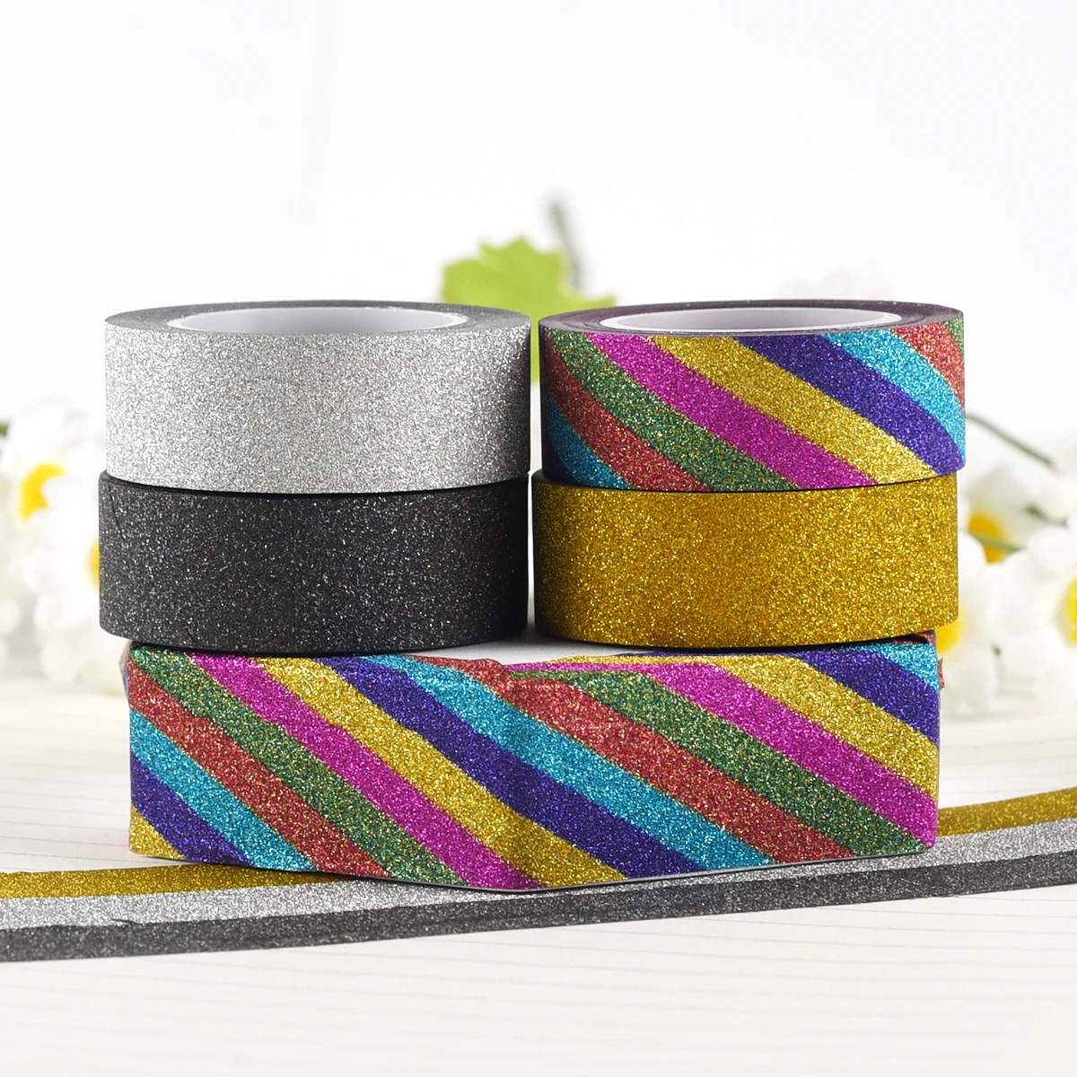 10Meter Hot Sales Glitter Washi Sticky Paper Masking Adhesive Tape Label Craft Decorative Diy
