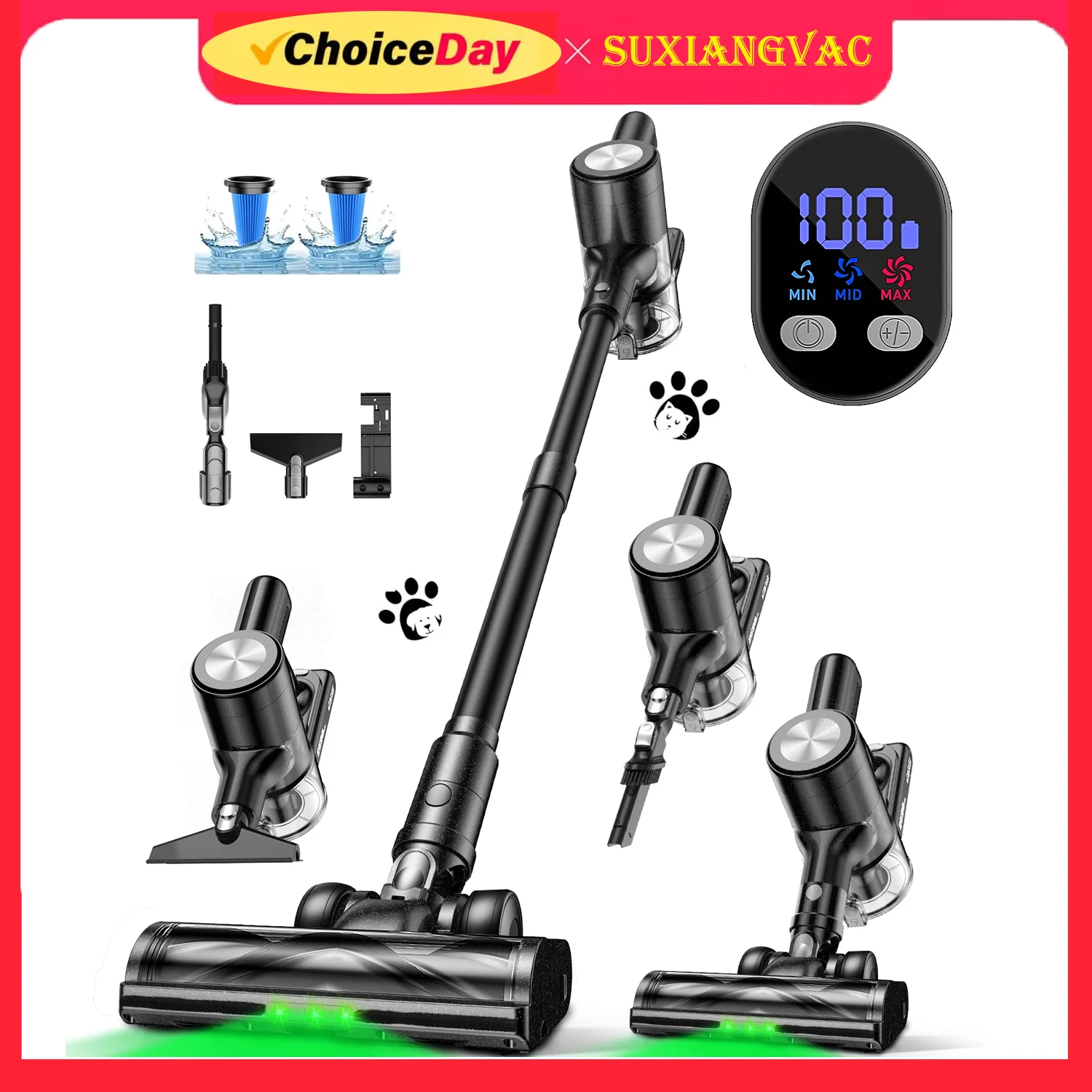 Cordless Vacuum Cleaner, 50Kpa/55Mins Vacuum Cleaners for Home, Anti-tangle Stick Vacuum with Self-Standing, Wall Mount Charging