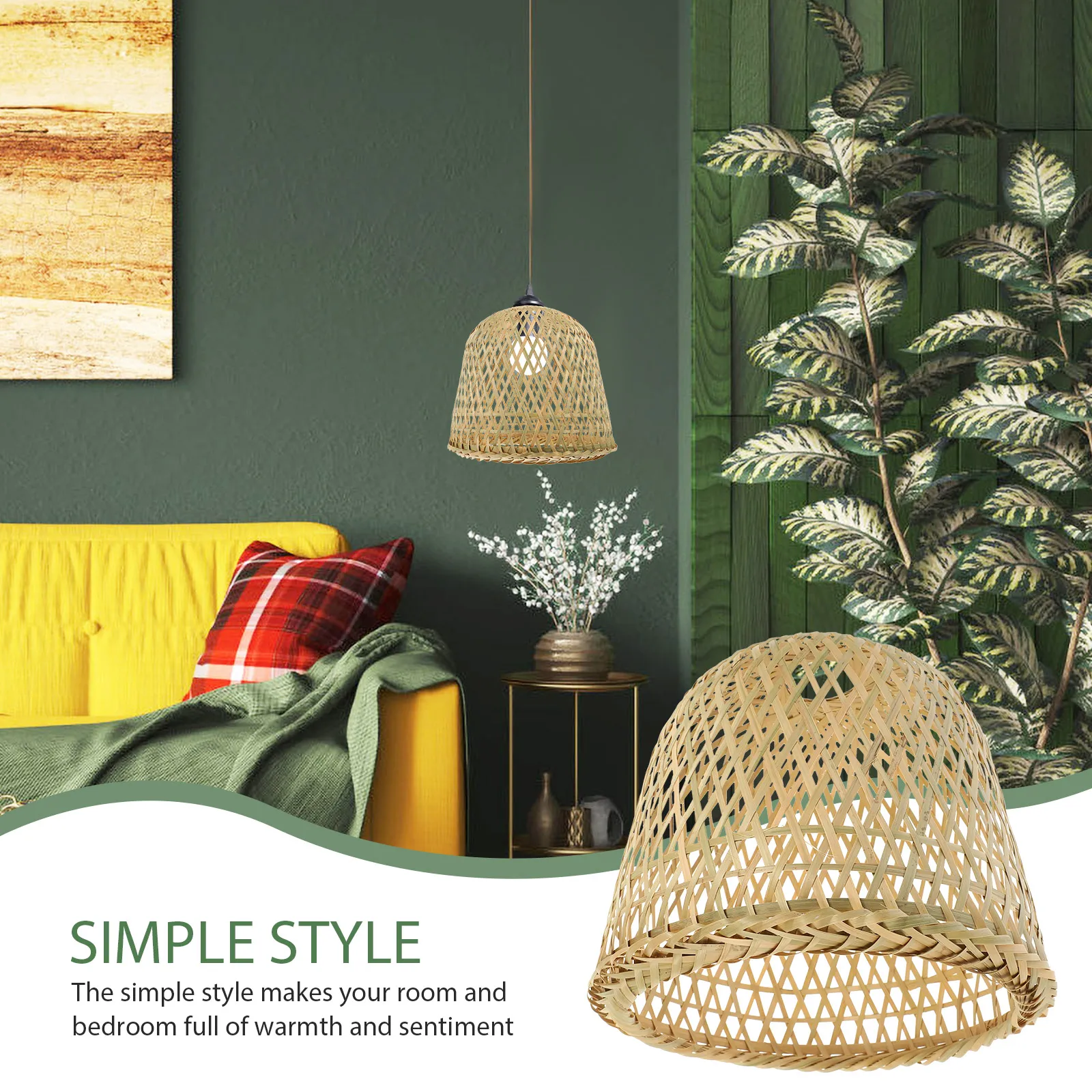

Bamboo Lamp Shade Vintage Decorative Pendant Light Cover Soft Light Comfortable Eyes Easy Install Durable Long Term Use